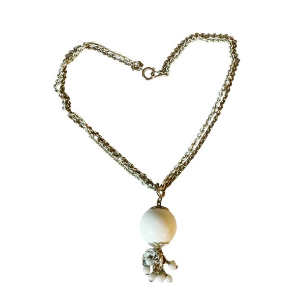 Emmons White & Silver Tasseled Sno-Ball Choker Necklace - Picture 6 of 14